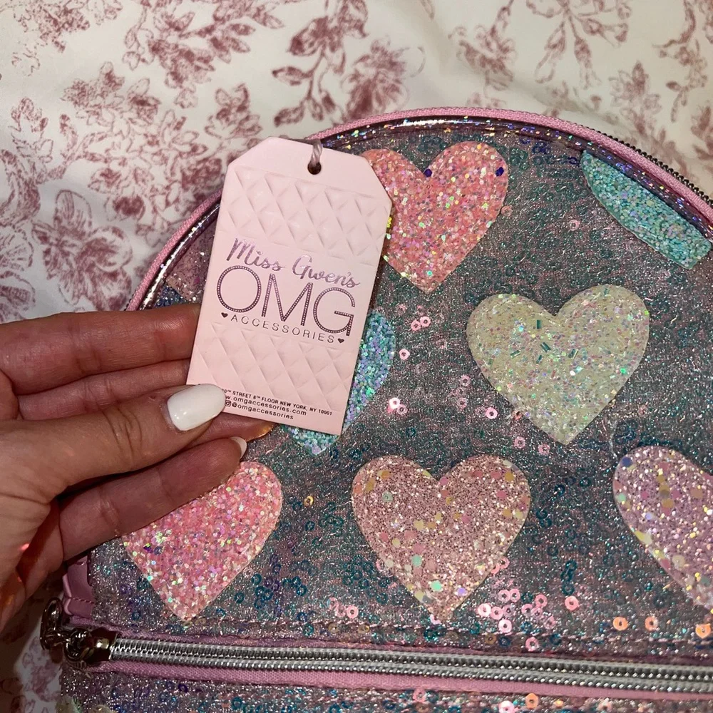 Miss Gwen’s OMG Accessories Pink Sequin Hearts Girls Small Backpack